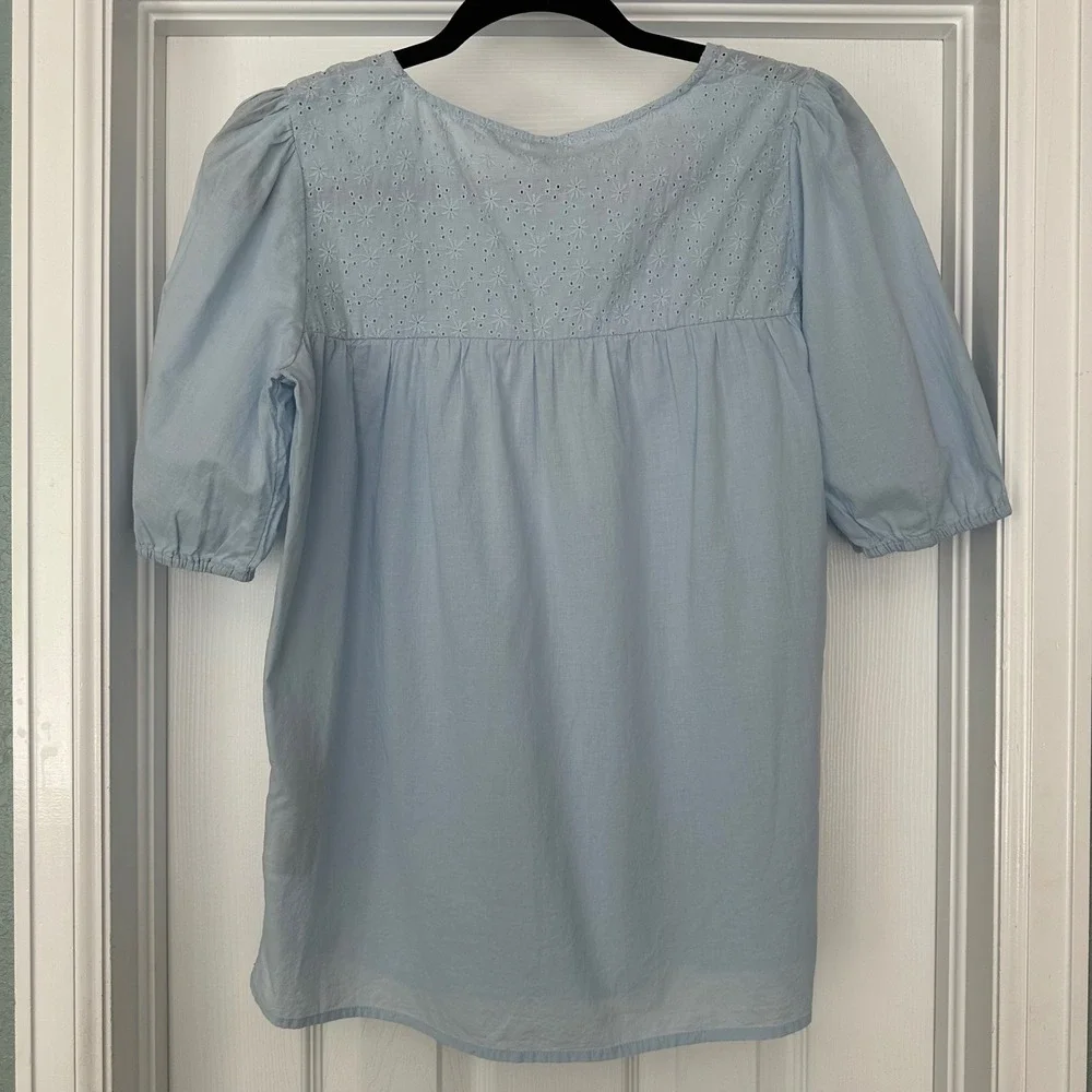 Soya‎ Concept Puff Sleeve Eyelet Detail Cottagecore Prairie Blue Size Small NWT